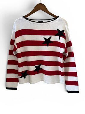 Talbots Boatneck Stars & Stripes Cotton Sweater Size M